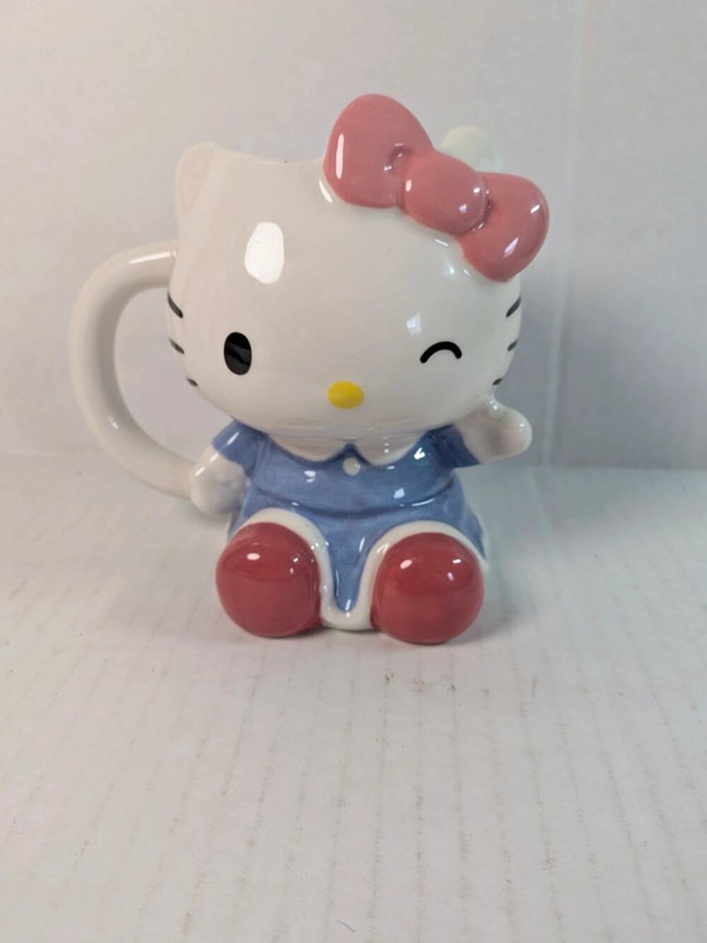 Hello Kitty 3D Sculpted Ceramic Mug 20oz Blue Dress Pink Bow Sanrio Figure